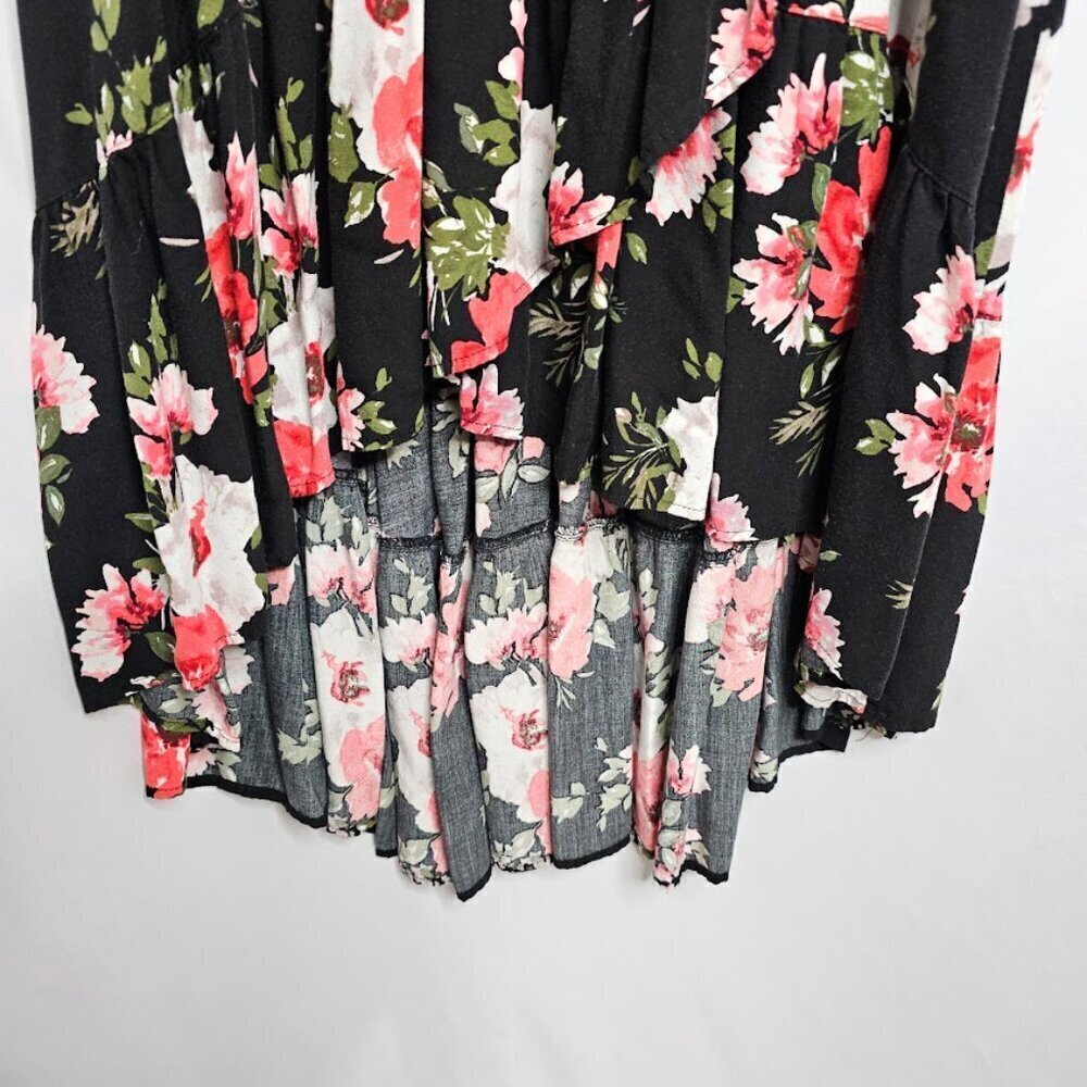 TORRID Challis Maxi Dress size 00 M 10 BLACK PINK & WHITE Floral Hi-Low Summer - Picture 5 of 11